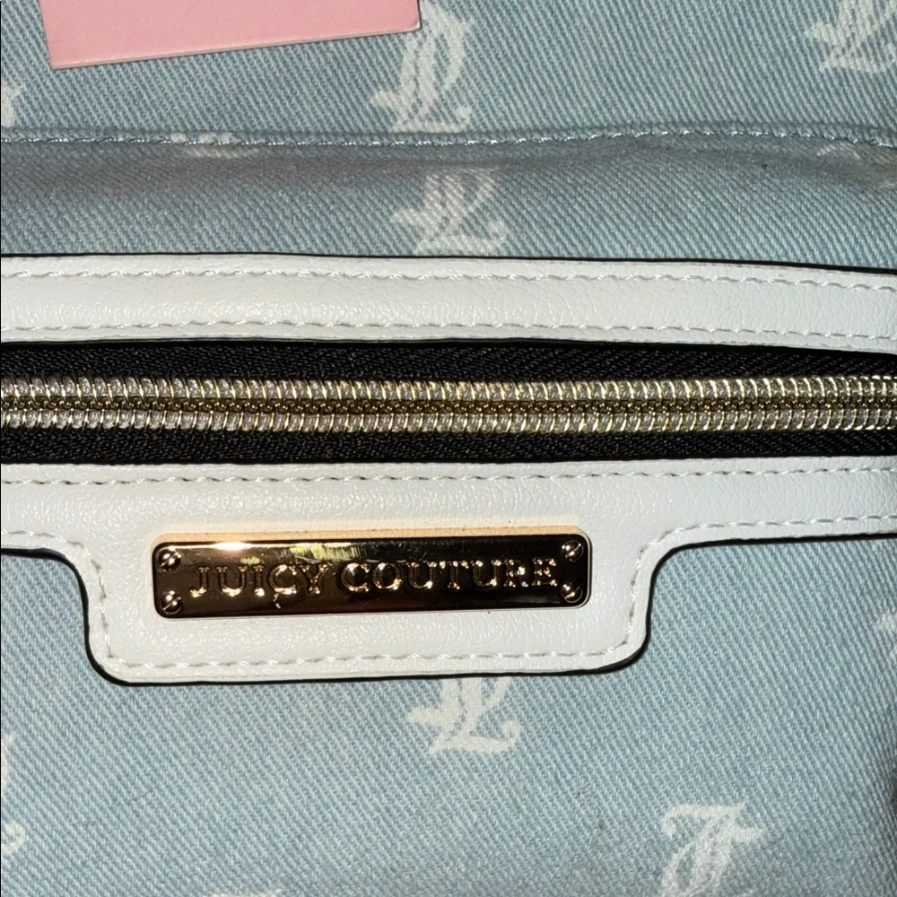 Juicy Couture denim Light Blue and White Logo Backpack